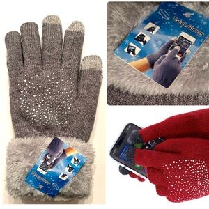 NWT Warm Bling Fleece Lined Long Wrist Touchscreen Women's Gloves, Gray